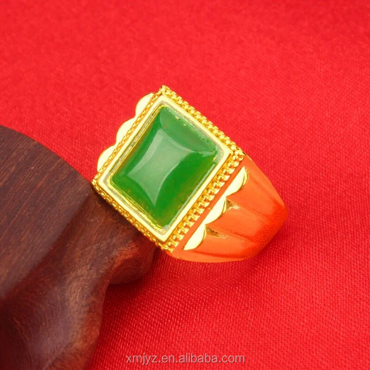 

Exquisite Jewelry Counter Brass Gold Plated Ring Men's Domineering Malay Jade Open