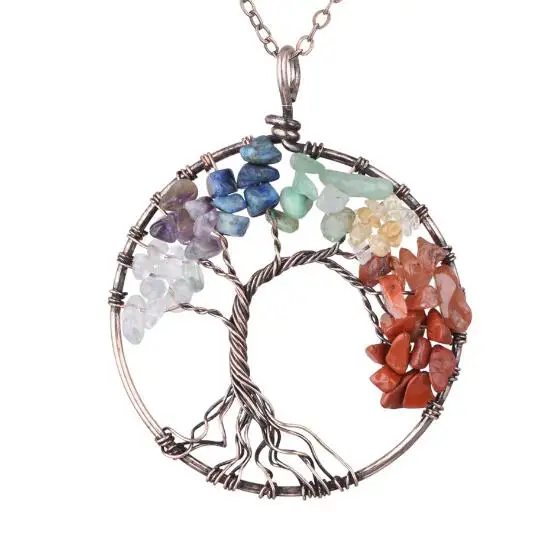 

Tree of Life Pendant Amethyst Rose Crystal Necklace Gemstone