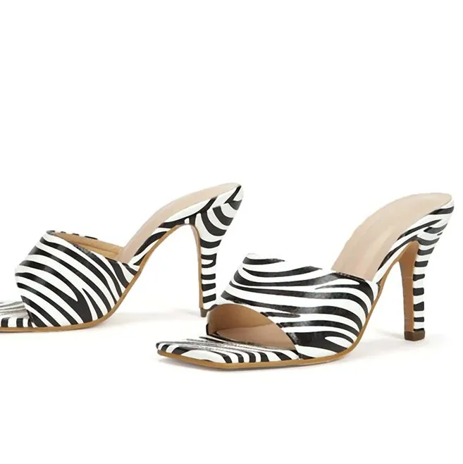 

Dropshipping Shoes Zebra Print Sexy High Heel Sandals For Women and Ladies, Black