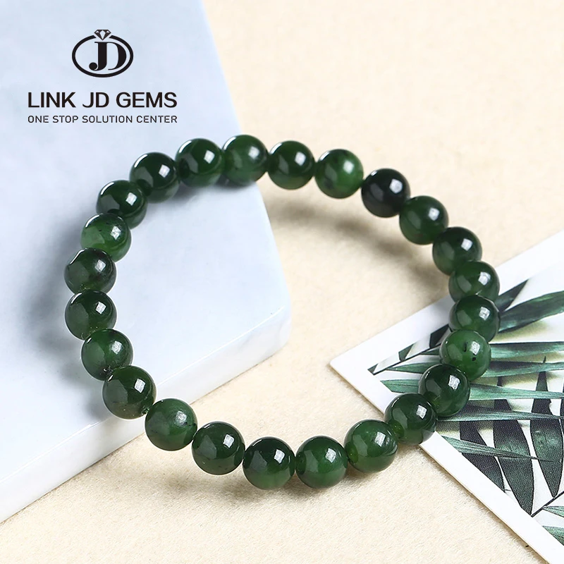 

JD Round Beads Bracelets Natural HeTian Green Jade Bracelet Natural Jasper Amulet Lovers Bracelets For Women Men