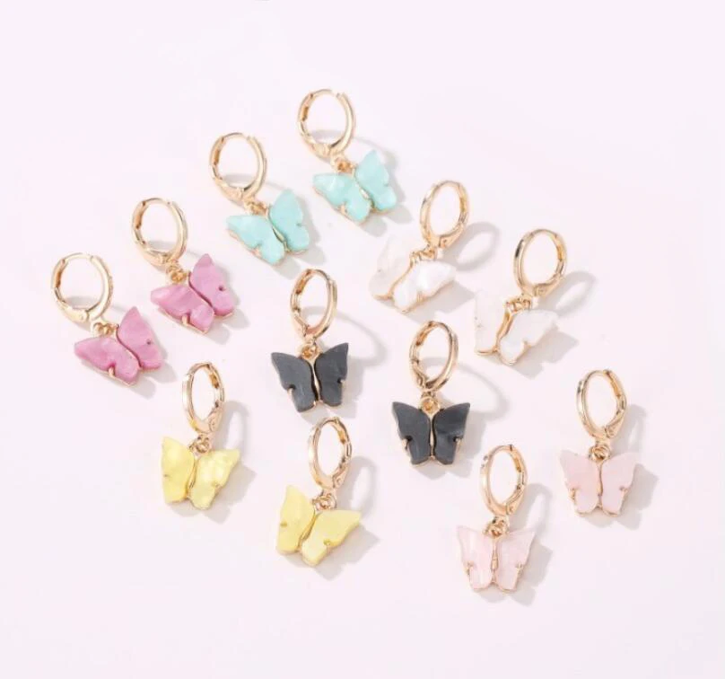 

wholesale mixed colors dangle acetate acrylic butterfly earrings for women, Gold plated