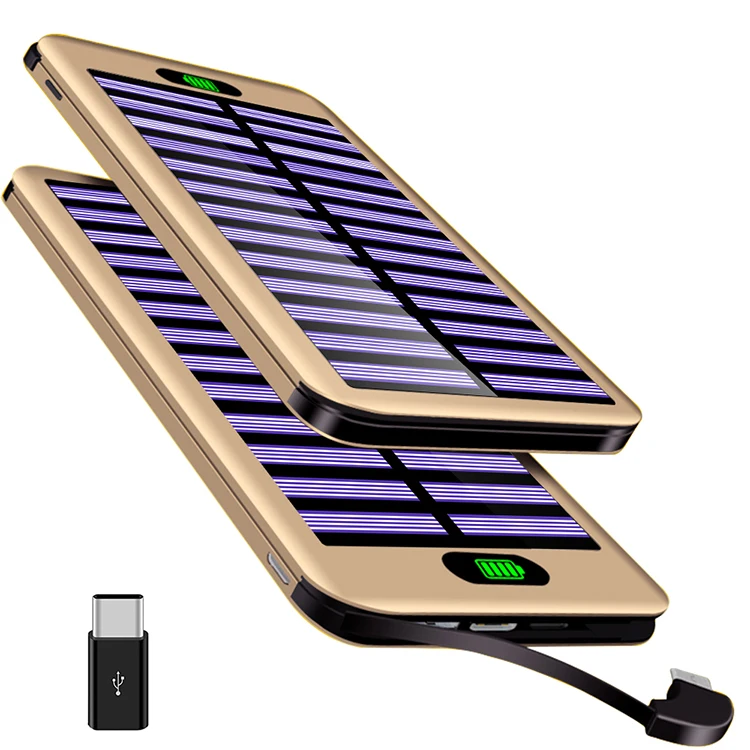

Solar Charger Power Bank Camping Ultra Slim Mini Power Bank With Charging Cable