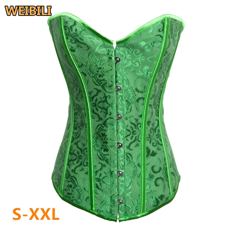 

Sexy Waist Trainer Corset Corsage Brocade Royal Wedding Green for Women Modeling Strap Corselet