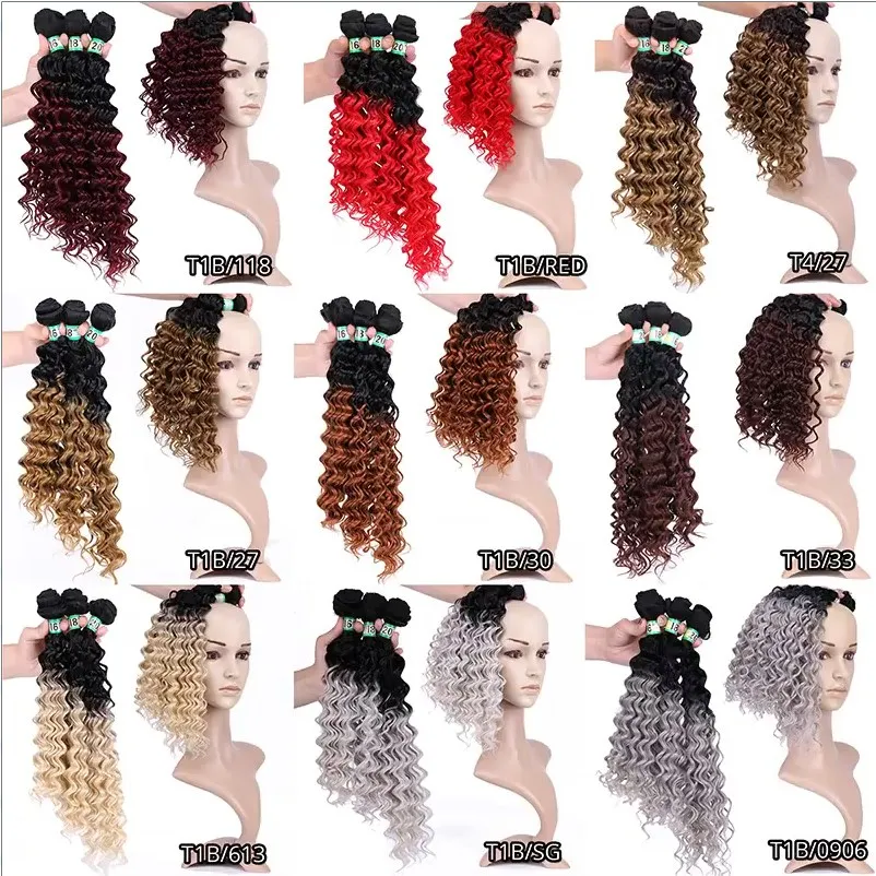 

AIFANLIDE 3 Piece Set 16 18 20 inches Deep Wave two tone ombre color synthetic Ombre heat resistant synthetic hair bundles