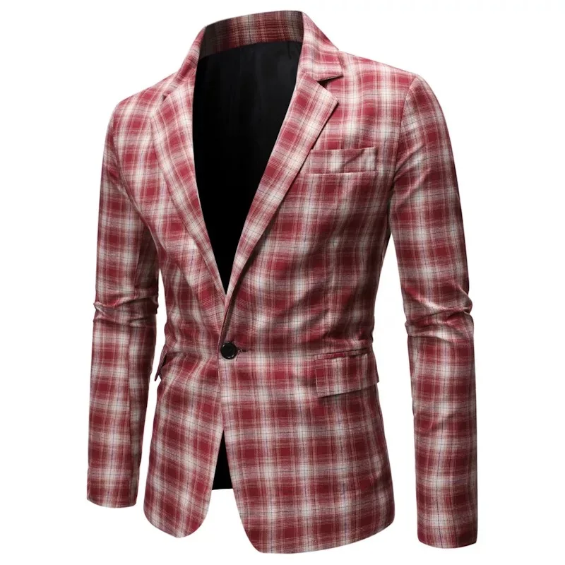 

New Spring Autumn Suit Jacket Men's Fashion Red Plaid Slim Casual Blazers Clothing Blazer Hombre Costume, Customized color