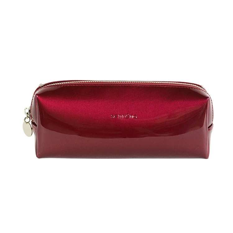 

Luxury Personalized PU Fabric Cylindrical Shape Custom Travel Makeup Cosmetic Bag in Red, Customized