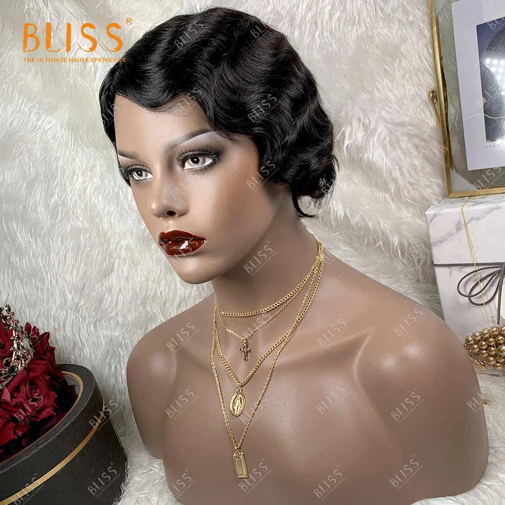 

Bliss Pixie Cut Human Hair Wigs Finger Wave Wigs Cheap Short Wigs For Black Women