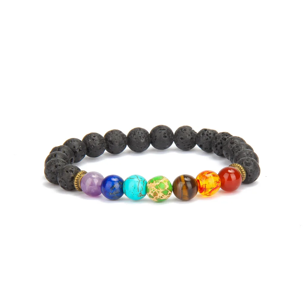 

Drop shipping Handmade Yoga inspirational jewelry Natural Lava Stone essential oil diffuser 7 Chakra Bead Bracelet