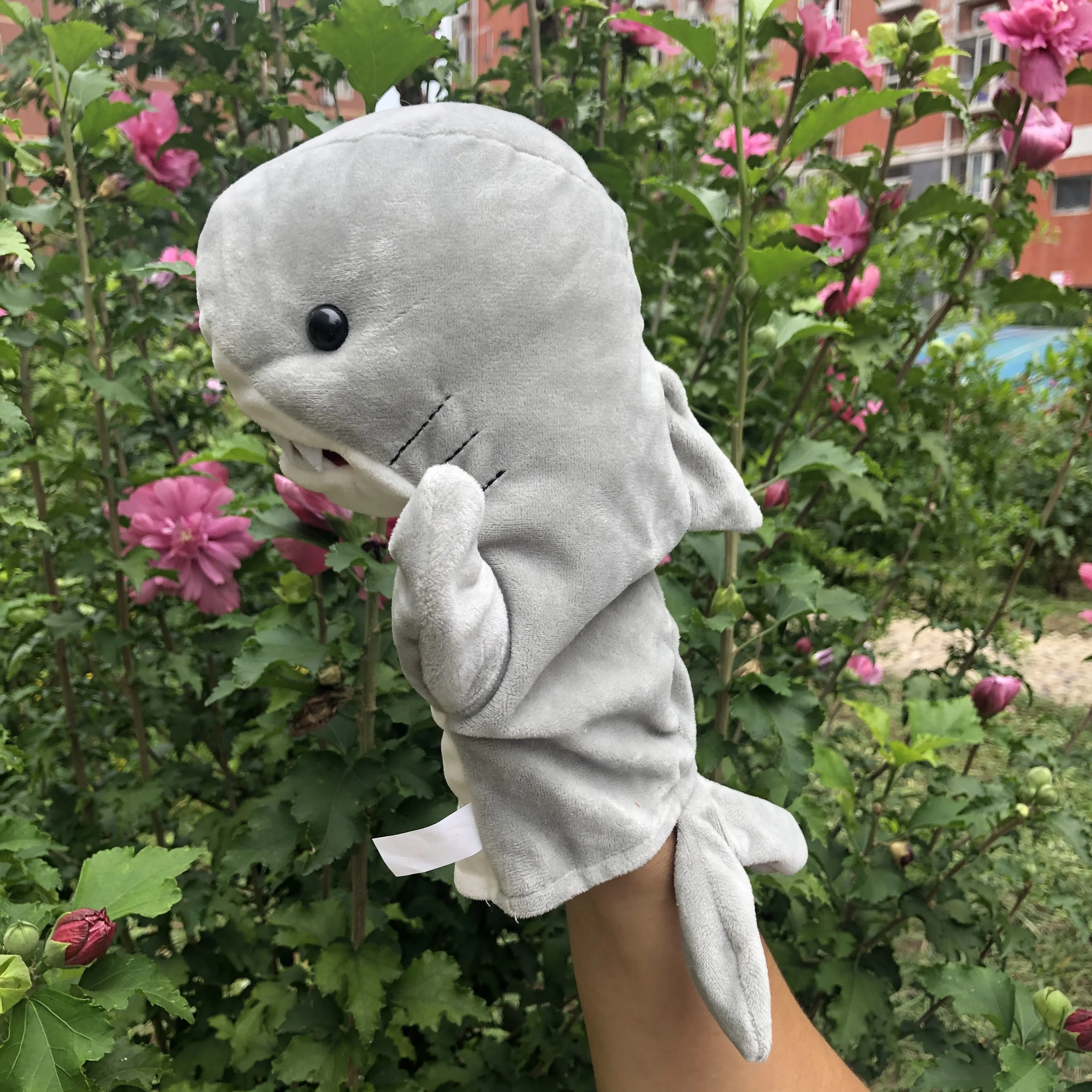 Gray Shark Hand Puppet Plush Stuffed Doll Bedtime Story Telling Educational Toys 