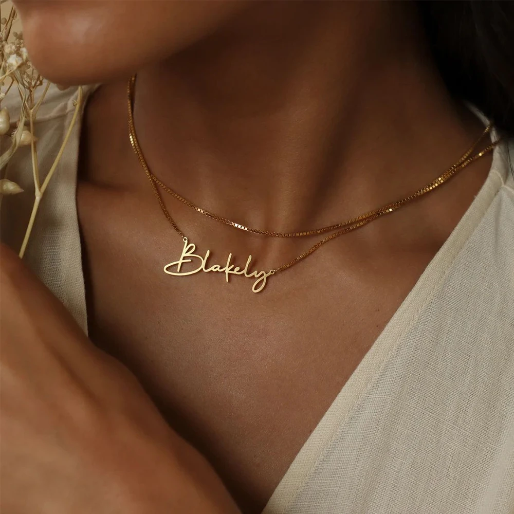 

eManco Personalised Stainless Steel Jewelry Gold Custom Name Plates Pendant Necklace for Women