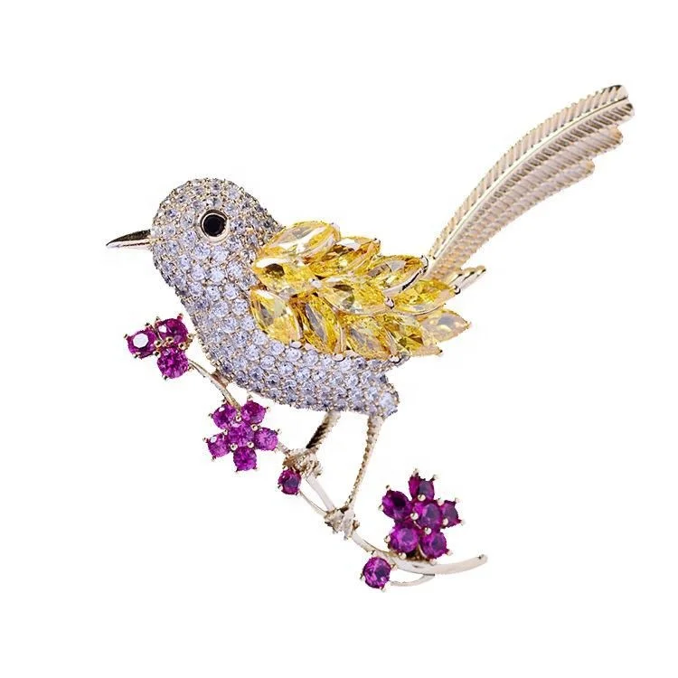 

2021 New Design Latest Wholesale Fashion Bird Copper Inlaid Zircon Designer Brooches And Pins For Gift
