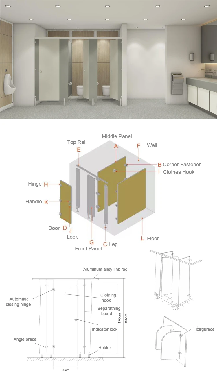 Train Station Water Resistant Airport Toilet Partition Stalls ...