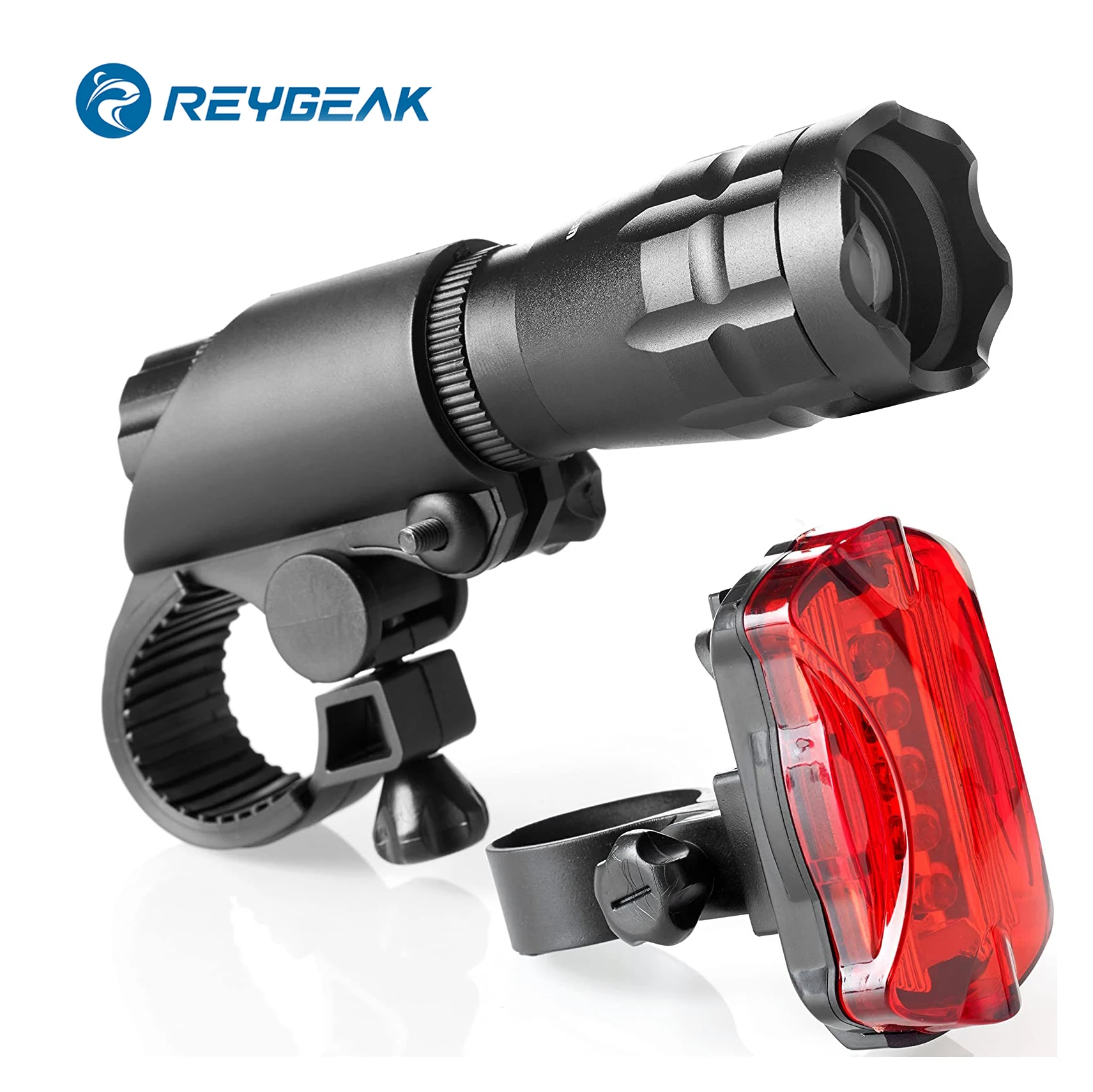 

REYGEAK Bicycle Parts Mountain Bike Super Bright Front and Back LED Lights Road Taillight Headlight Riding Flashlight Light, Black