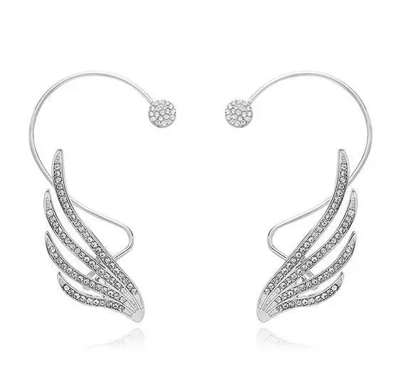 

SC Hot Sale Delicate Clip on Earrings Korean Style Sparking Angel Wing Zircon Diamond Cuff Earrings for Women girls, Silver