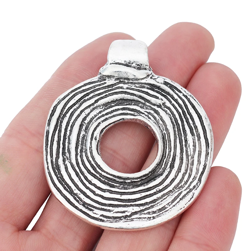 

Antique Silver Large Open Zamak Donut Spiral Swirl Vortex Round Charms Pendants Double Sided for Jewelry Making