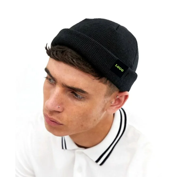 
Wholesale Hot Sale Custom Logo Label Mens Fisherman Fitted Beanie Knit Hat Toques 