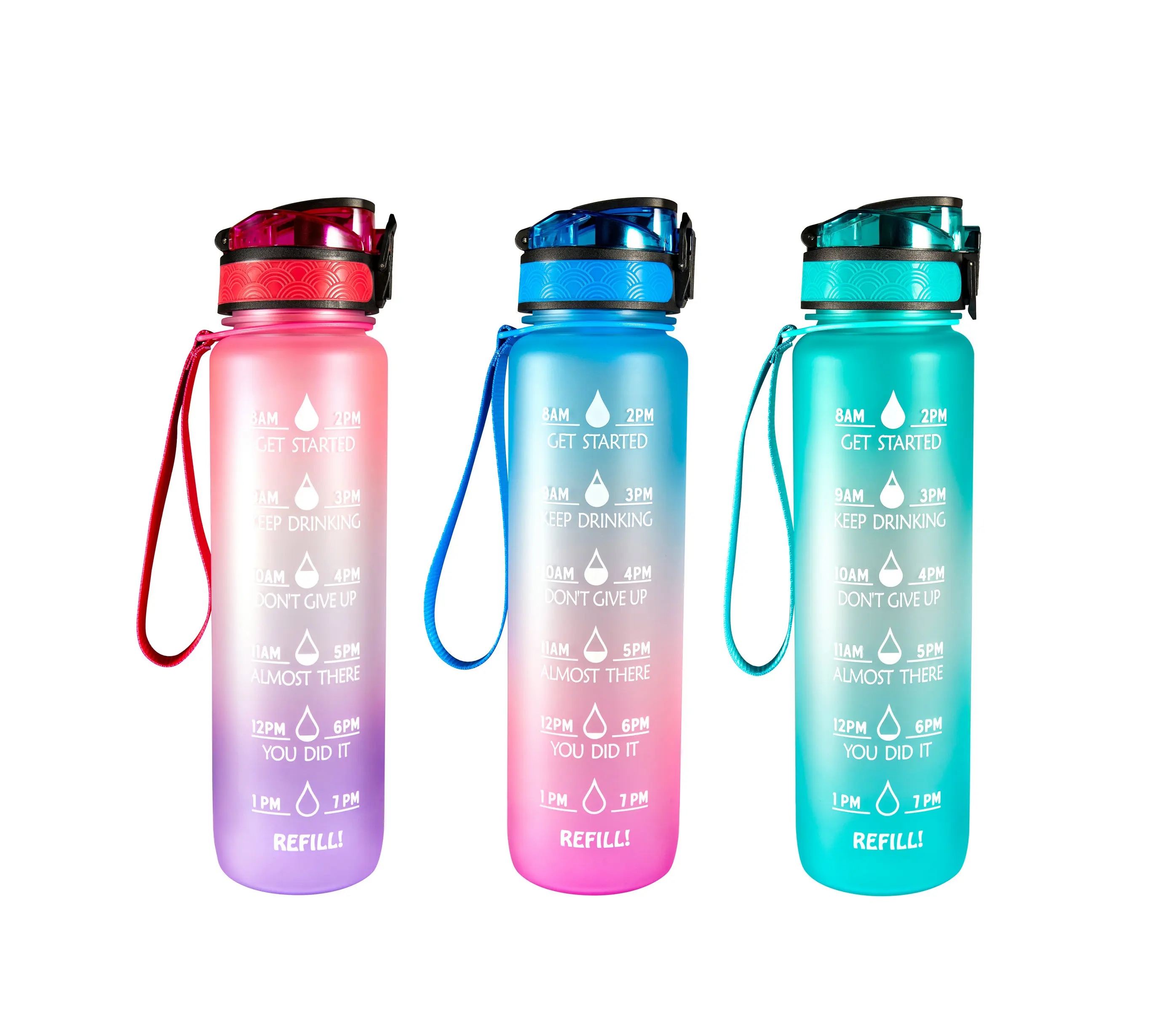 

1 Liter Three Color Changing Food Grade Time Marker Sport GYM Water Bottles, Purple /blue /green