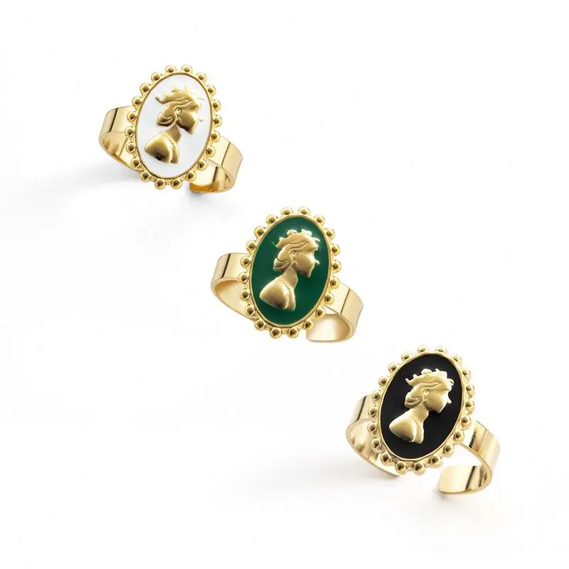 

INS style fashion head opening adjustable rings simple retro dripping stainless steel ring for female, 18k gold plated rings