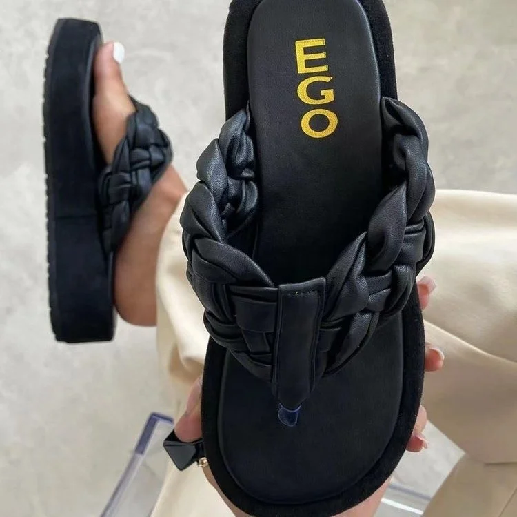 

New Style Ladies Platform Leather Strap Flip Flop Casual Beach Sandals for Women, 4 colors