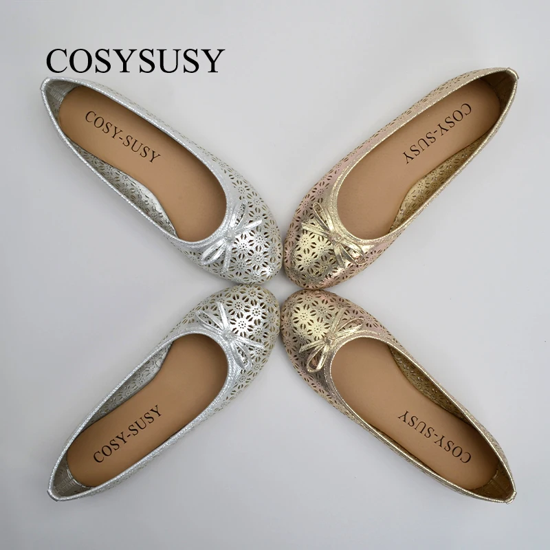 

Manufacturers wholesale lightweight and comfortable ladies flat pump shoes, Gold/silver