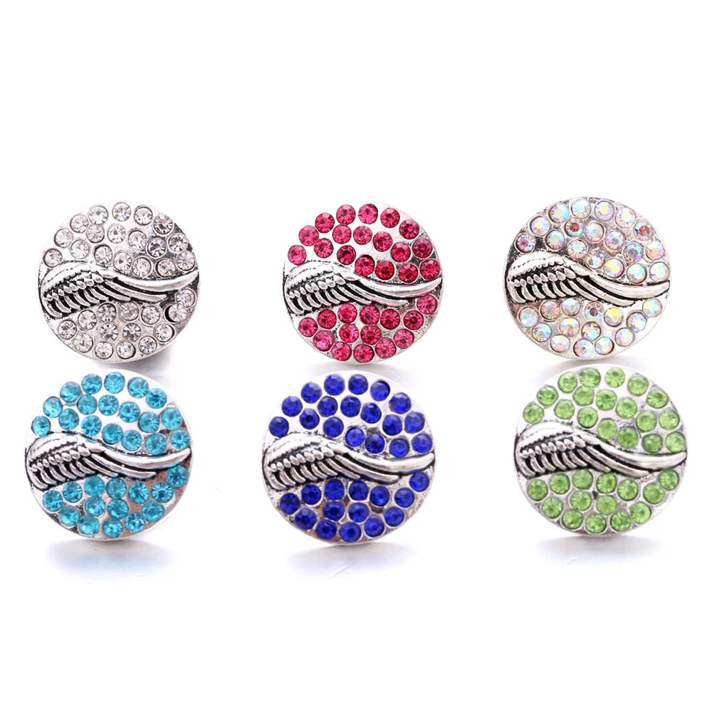 

Women Men Snap Button Jewelry Rhinestone Wing 18mm Metal Snap Buttons Fit Snap Bracelet Bangle Christmas Gift