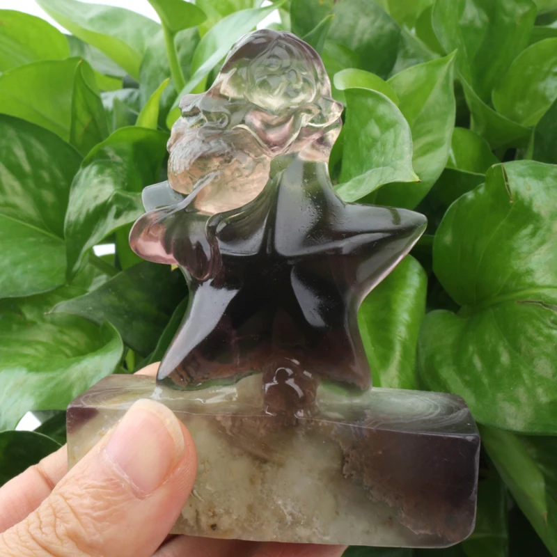 天然手工紫色萤石雕刻水晶美人鱼雕像和雕像动物宝石工艺品