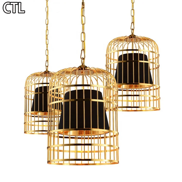 American style E27 bird cage pendant light small hanging lamps decorative restaurant bars luxury black gold metal chandelier