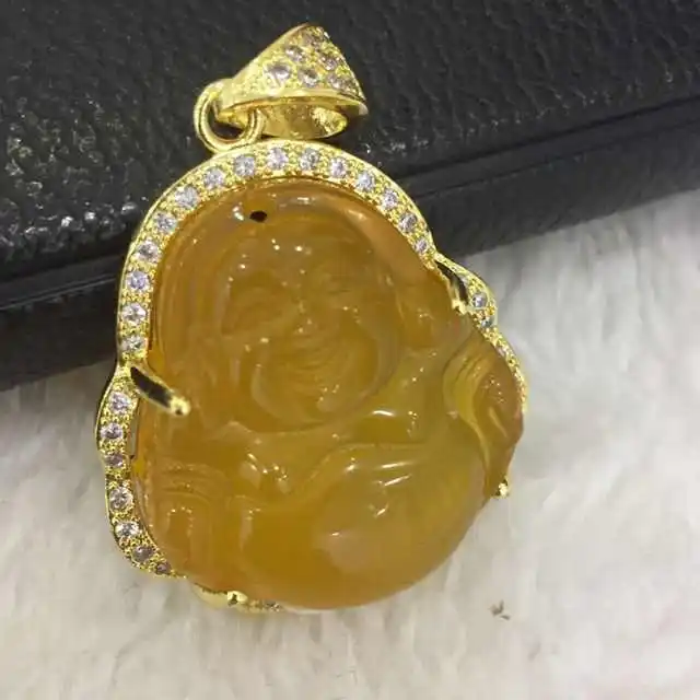 

Yellow white Pink Green Red Hip Hop Iced Out Agate Jade Buddha Pendant Necklace CZ Rapper Jewelry for Women Men