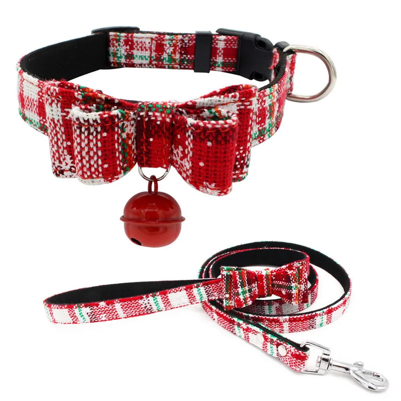 

Christmas style pet dog collar fabric bow bell cat collar pet supplies dog rope leash
