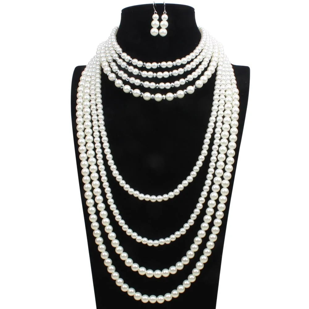 T6580 Fashion Elegant Pearls Jewelry Set Beads Necklace Earring Set Pearls Wedding Jewelry Set