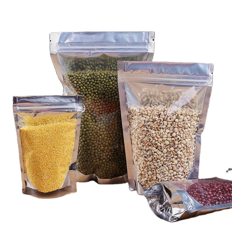 

Factory Direct Supply One Side Transparent One Side Aluminum Packaging Bags Stand Up Pouch Bags for baked food storage