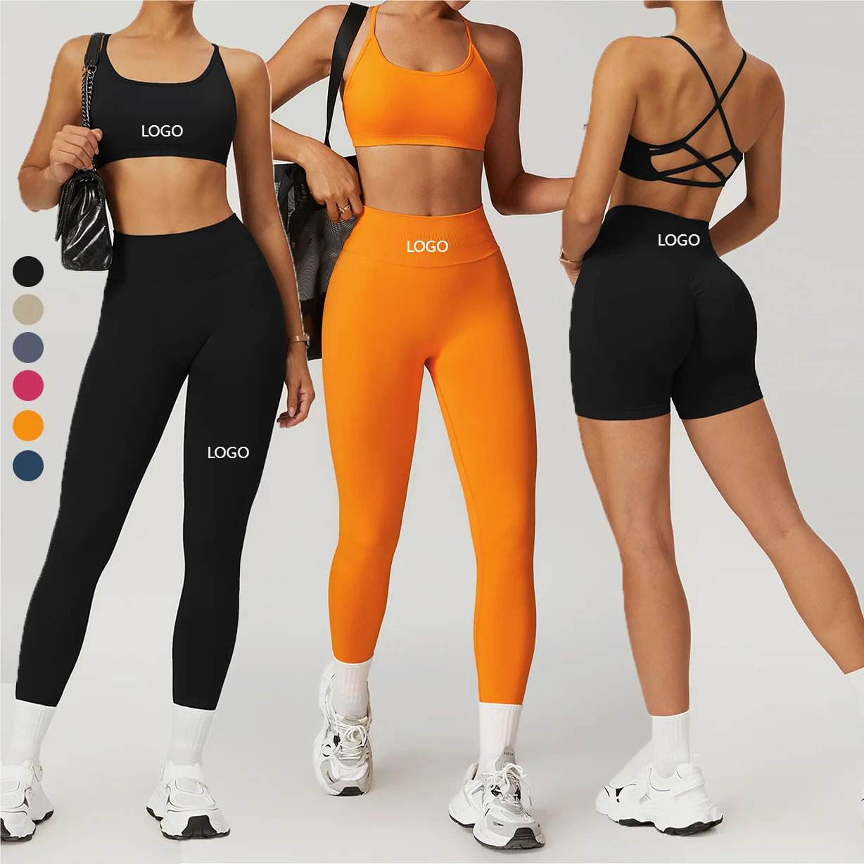 Women's Sports 3 Piece Seamless Wear Gym Fitness Yoga Sets Fitness Clothing Activewear Sportswear Butt Lift Workout for Women