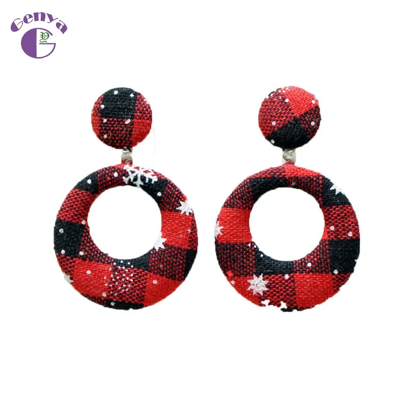 

GENYA Christmas earrings geometric round plaid fabric earrings amazon wish hot style earrings, As picture