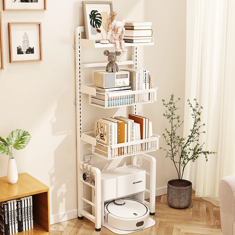 

japanese style metal white children bedroom corner movable kid bookcase storage bookshelf with cabinet plant stand utility shelf