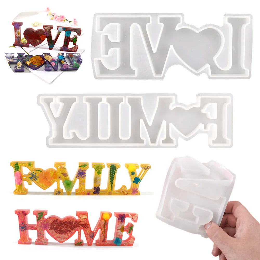 

DM124 Reverse HOME LOVE FAMILY Letter Mold Epoxy Alphabet Silicone Resin Molds For Resina Art Craft Decoration Jewelry Keychain