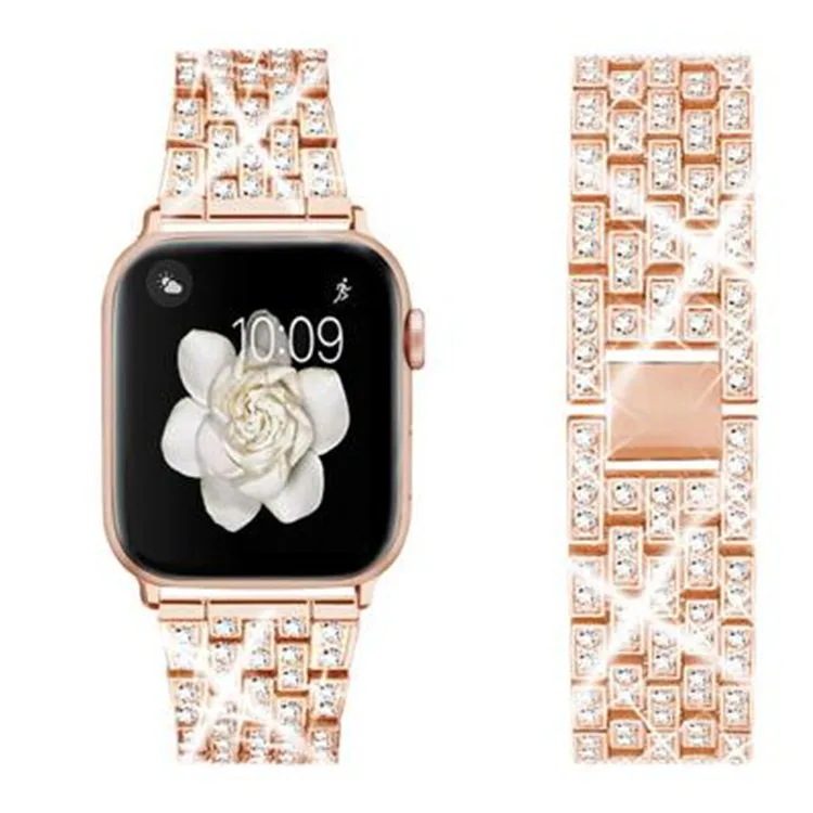 

2021 Luxury with Diamond Bling Watch Band for Apple Watch Series 3 4 5 SE 6 Jewelry Stainless Steel Watch Strap