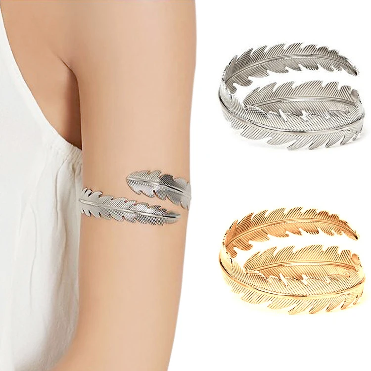 

Europe Exaggerated Punk Armband Bracelet Bangle Girls Adjustable Open Metal Gold Plated Leaf Surround Arm Cuff Bracelet Women, Gold color, silver color