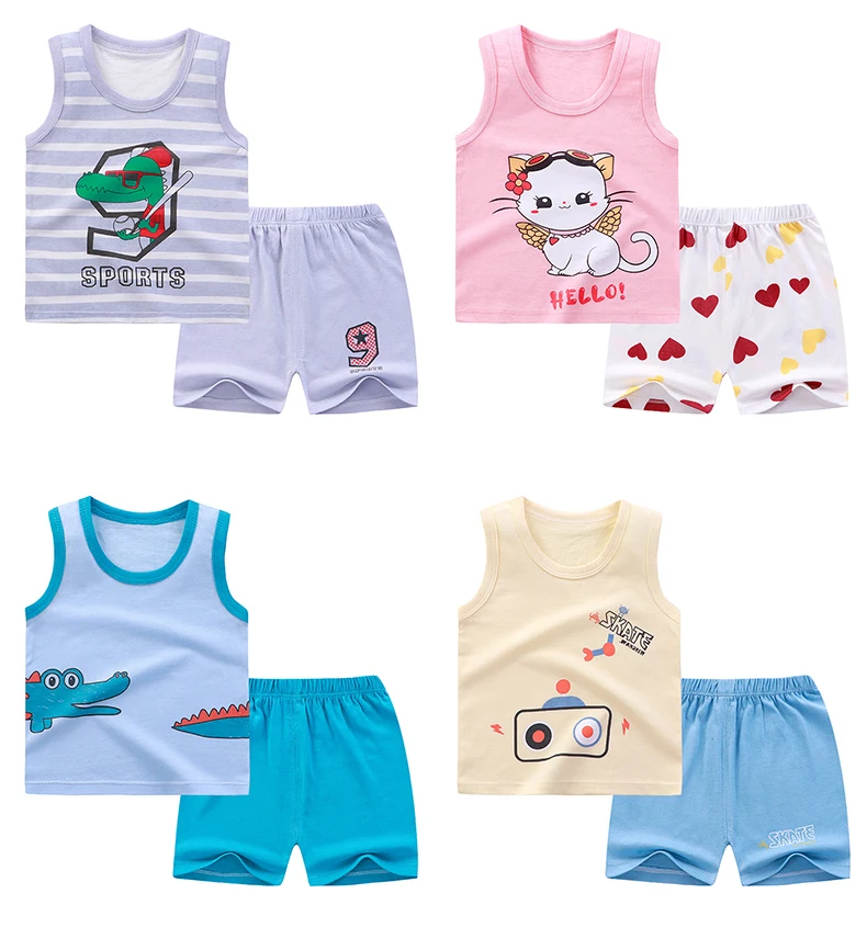 

2021 Amazon hot sale boys and girls cotton summer vest shorts suit baby set two piece pants set baby, Picture