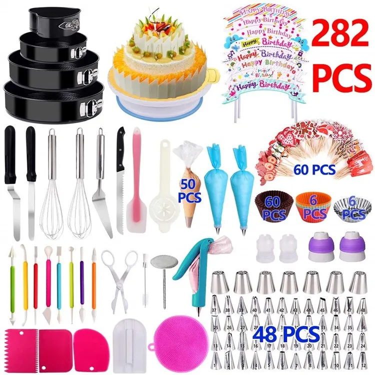 

Free Shipping 1set To Guangzhou Agent Baking Tool 282pc Turntable Nozzles Piping Tip Fondant Accessories Cake Decorating Kit Set