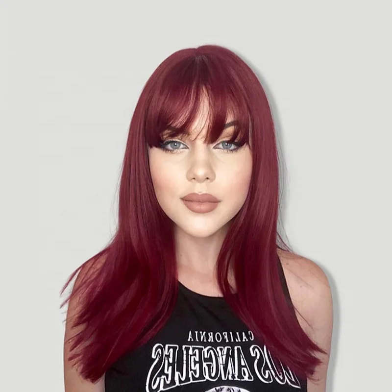 

BVR Heat Resistant Japanese Synthetic Red Wig 18 Inches High Quality For Black Women Synthetic Hair Wigs