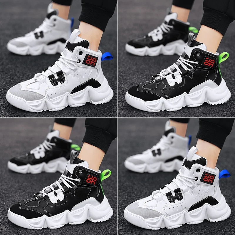 
Custom Brand Cheap 2019 New High Top Fashion Sneaker For Men Leather Upper Breathable Walking Shoes Thick Bottom L-1571 