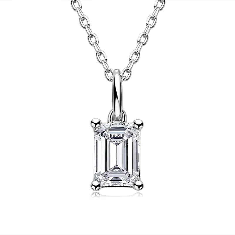 

1 Carat Emerald Cut Real Moissanite Pendant Necklace For Women 100% 925 Sterling Silver Wedding Party Bridal Fine Jewelry