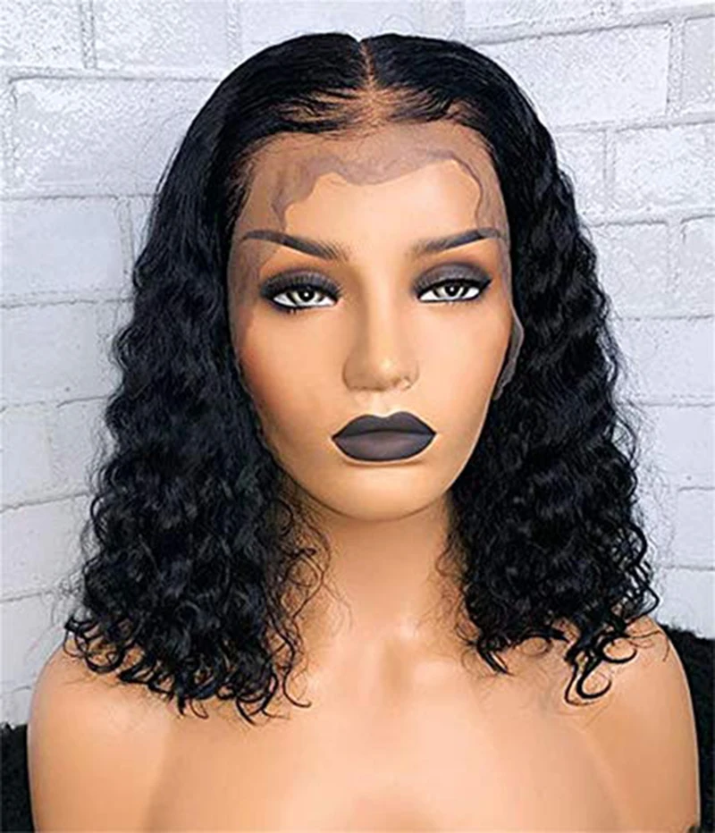 

12A Curly Bob Human Hair Lace Front Wigs Peruvian Virgin Hair Short Curly Wigs-Glueless for Black Woman 150% Density