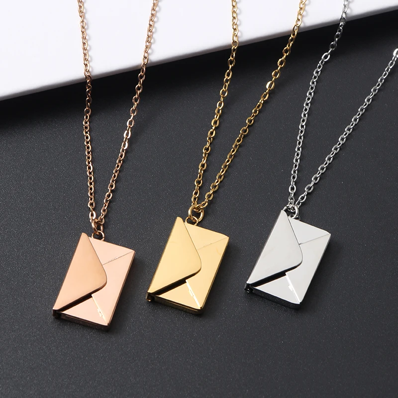 

Hot Sales Stainless Steel Necklace Statement Jewelry Gold Plated Envelope Custom Personalized Necklace for Women