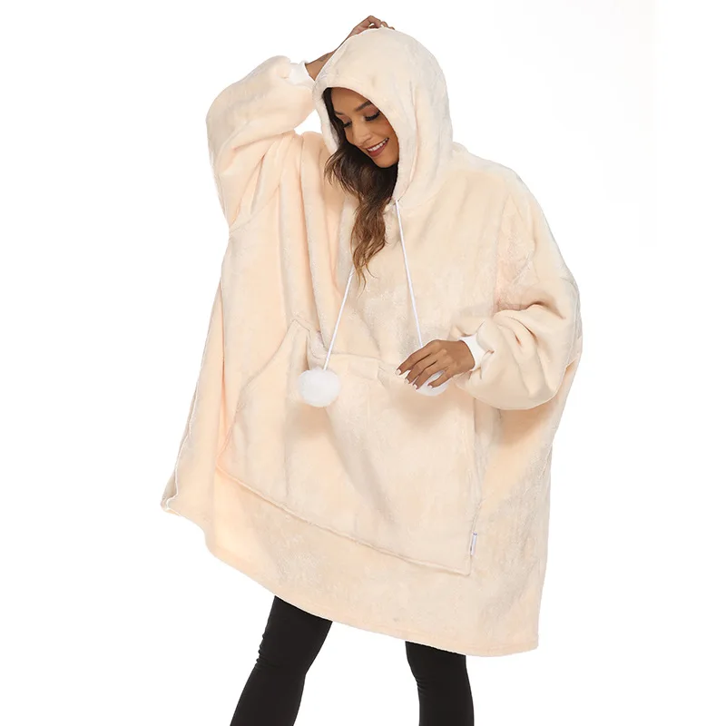 

Winter UnisexOversized Solid Color Magic Sticks Pocket Long Blanket Hoodie For Adult