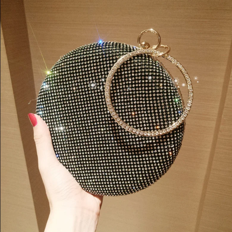 

Europe and the United States 2021 New Design Round Rhinestone Dinner Bag, Round Diamond Handbag, Shoulder Set Diamond Liquid Bag