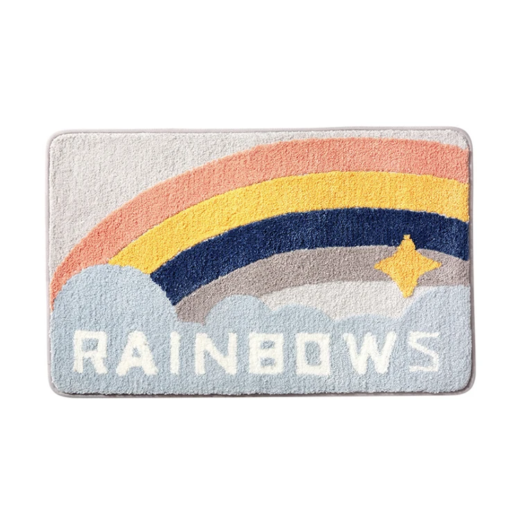 

Children Cute Cartoon Lovely Rain Bow Floor Mats Luxury Absorbent Antislip Bathroom Mat For Kids