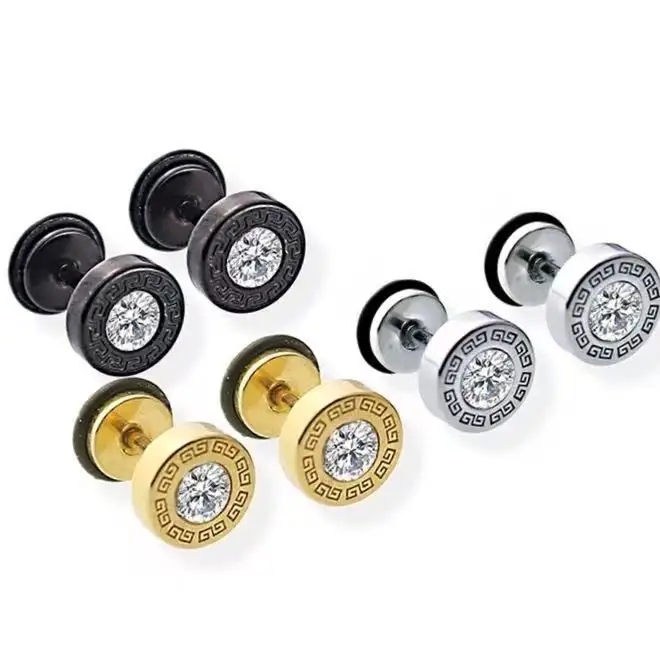 

Best selling fashion retro zircon stainless steel personality men and women Great Wall pattern earrings wholesale