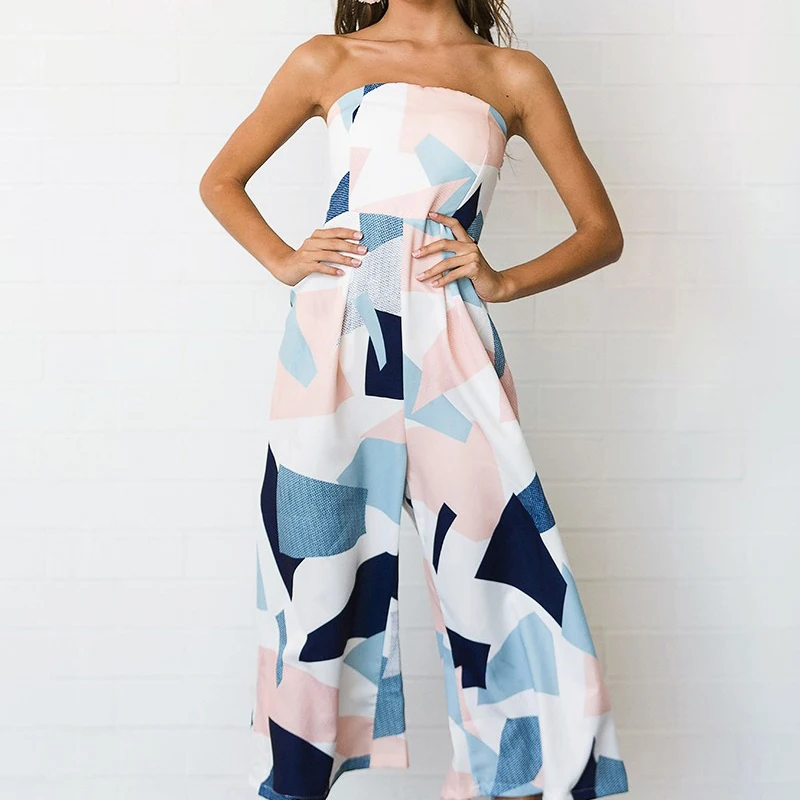 

Factory Wholesale Ruched Pocket Side Sexy Tube One Piece Floral Printed Jumpsuit Wholesale