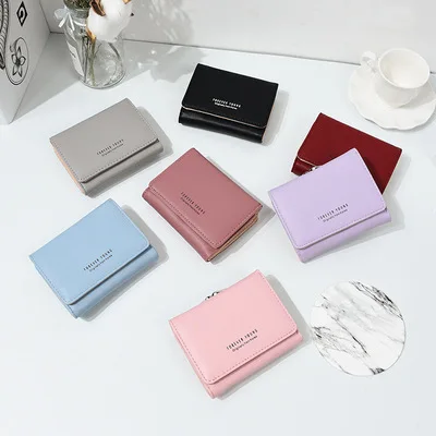 

Cheap rectangular popular ladies short casual mini cute female student custom mini bag women wallet coin purse card holders, Black, red wine, pink, gray, light blue, purple